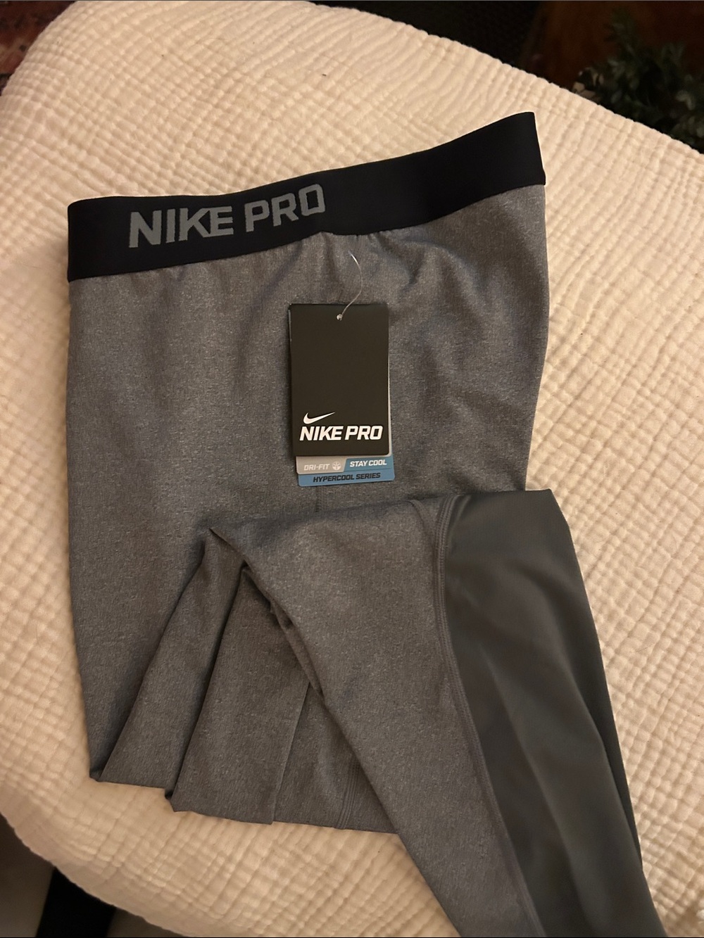 Nike Gray Athletic Compression Leggings with Black Swoosh